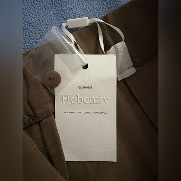 nwt- Hobemty Classic Brown Business Casual Wide Leg Trousers High Waisted Pants - Picture 3 of 9